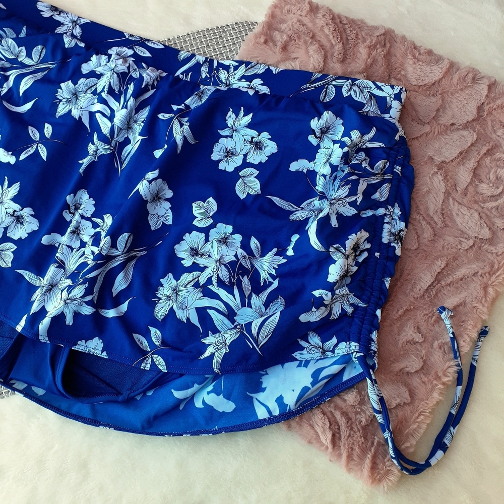 Cacique Swim Floral Surf Swimsuit Skirt Blue Tropic Flower Shaping Plus NEW